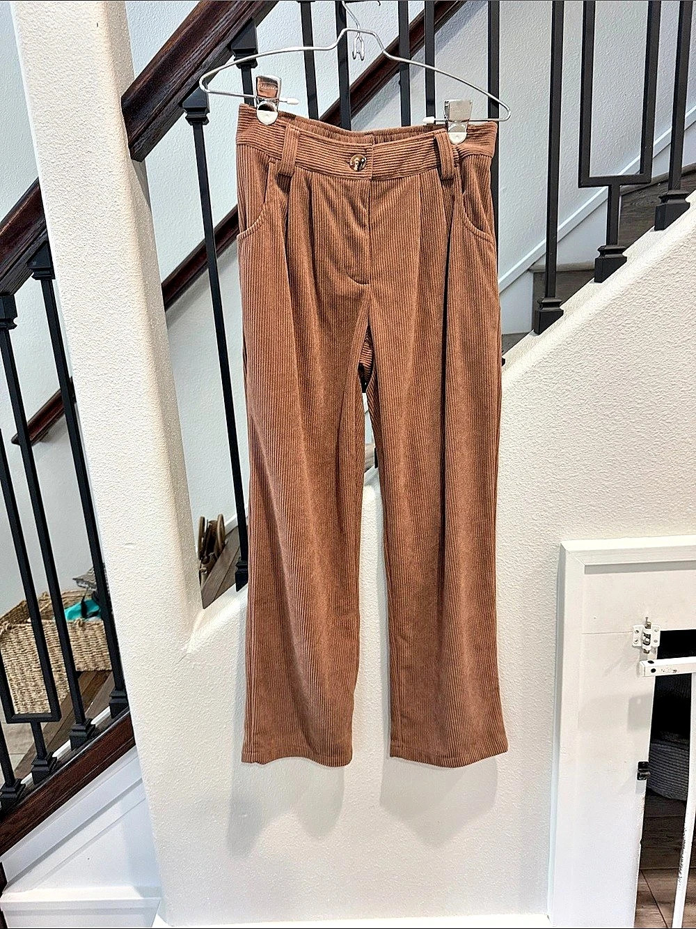 Halara High Waisted Straight Leg Corduroy Casual Pants with Pockets Pants Brown
